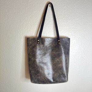 Classic Gray Leather Tote Bag with Black Straps